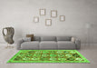 Machine Washable Abstract Green Contemporary Area Rugs in a Living Room,, wshcon2843grn