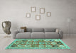 Machine Washable Abstract Turquoise Contemporary Area Rugs in a Living Room,, wshcon2843turq