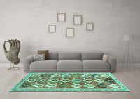 Machine Washable Abstract Turquoise Contemporary Rug, wshcon2843turq