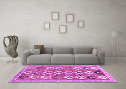 Machine Washable Abstract Purple Contemporary Area Rugs in a Living Room, wshcon2843pur