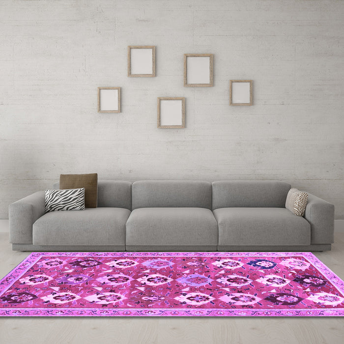 Machine Washable Abstract Purple Contemporary Area Rugs in a Living Room, wshcon2843pur