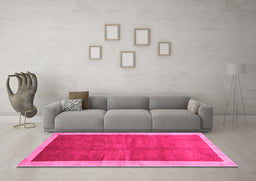 Machine Washable Abstract Pink Contemporary Rug in a Living Room, wshcon2844pnk