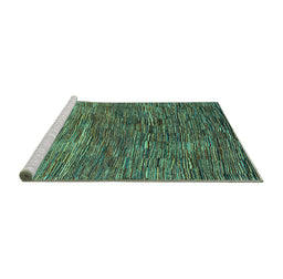 Sideview of Machine Washable Abstract Turquoise Contemporary Area Rugs, wshcon2845turq