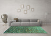 Machine Washable Abstract Turquoise Contemporary Area Rugs in a Living Room,, wshcon2845turq