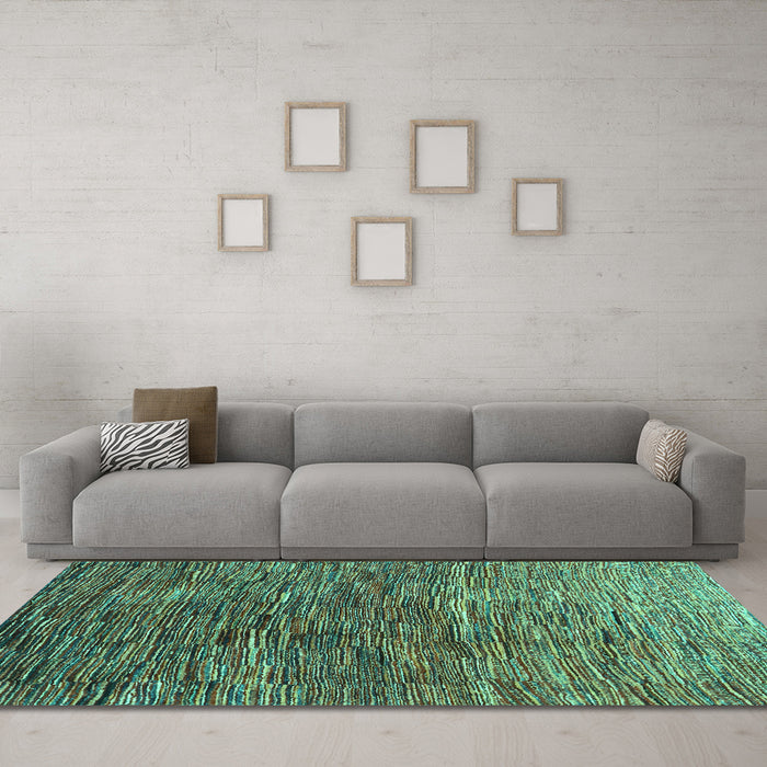 Machine Washable Abstract Turquoise Contemporary Area Rugs in a Living Room,, wshcon2845turq