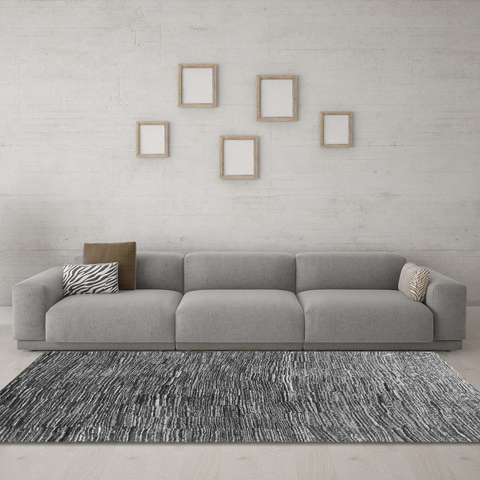 Machine Washable Abstract Gray Contemporary Rug in a Living Room,, wshcon2845gry