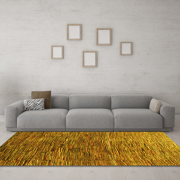 Machine Washable Abstract Yellow Contemporary Rug in a Living Room, wshcon2845yw