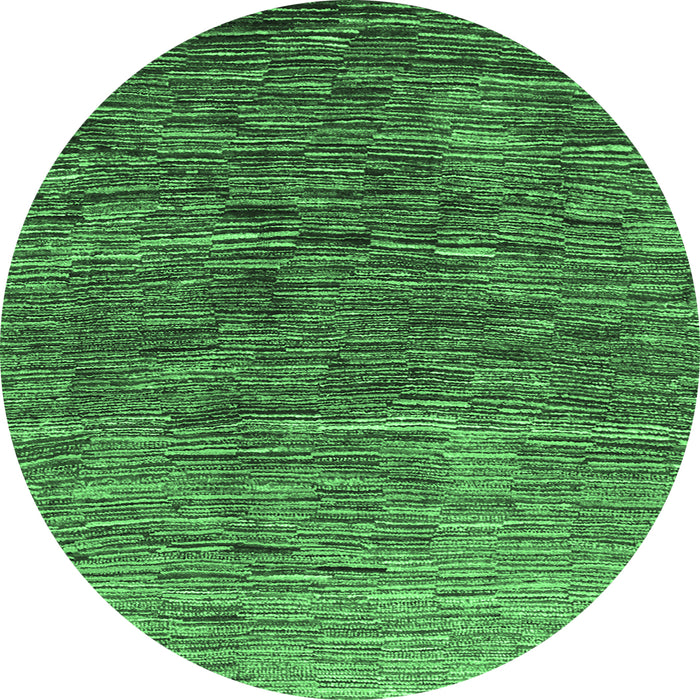 Round Machine Washable Abstract Emerald Green Contemporary Area Rugs, wshcon2845emgrn