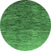 Round Machine Washable Abstract Emerald Green Contemporary Area Rugs, wshcon2845emgrn