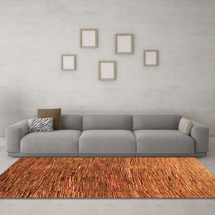 Machine Washable Abstract Orange Contemporary Area Rugs in a Living Room, wshcon2845org