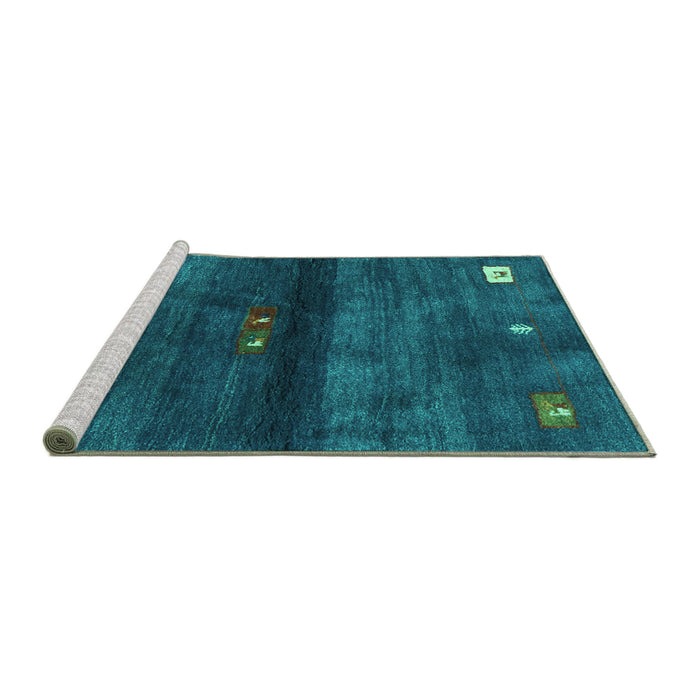 Sideview of Machine Washable Abstract Turquoise Contemporary Area Rugs, wshcon2846turq
