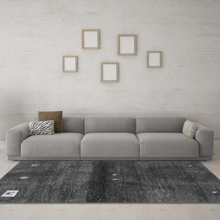 Machine Washable Abstract Gray Contemporary Rug in a Living Room,, wshcon2846gry