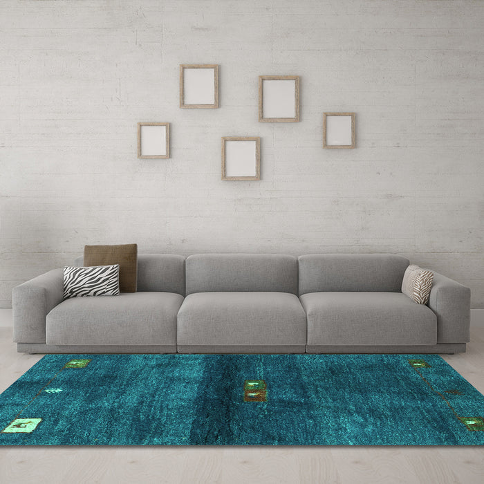 Machine Washable Abstract Turquoise Contemporary Area Rugs in a Living Room,, wshcon2846turq