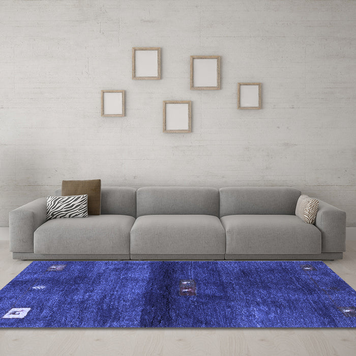 Machine Washable Abstract Blue Contemporary Rug in a Living Room, wshcon2846blu