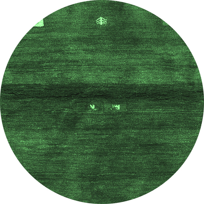 Round Machine Washable Abstract Emerald Green Contemporary Area Rugs, wshcon2846emgrn