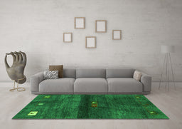 Machine Washable Abstract Green Contemporary Area Rugs in a Living Room,, wshcon2846grn