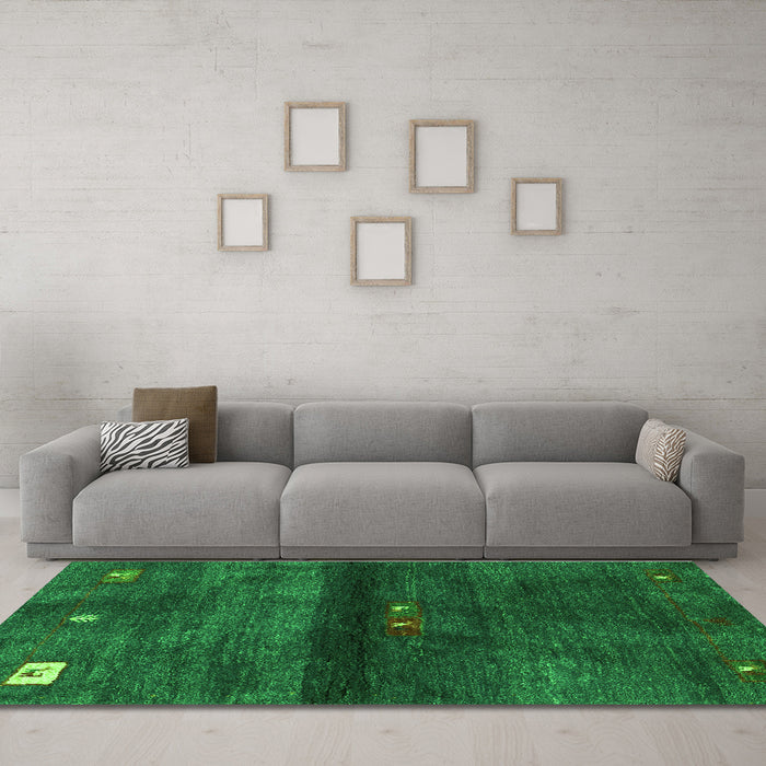 Machine Washable Abstract Green Contemporary Area Rugs in a Living Room,, wshcon2846grn
