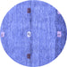 Round Abstract Blue Contemporary Rug, con2847blu