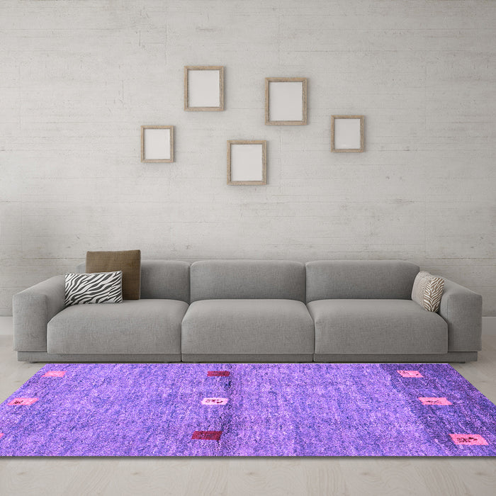 Machine Washable Abstract Purple Contemporary Area Rugs in a Living Room, wshcon2847pur