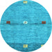 Round Abstract Light Blue Contemporary Rug, con2847lblu