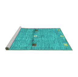 Sideview of Machine Washable Abstract Turquoise Contemporary Area Rugs, wshcon2847turq