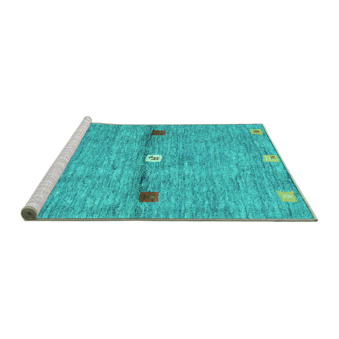 Sideview of Machine Washable Abstract Turquoise Contemporary Area Rugs, wshcon2847turq