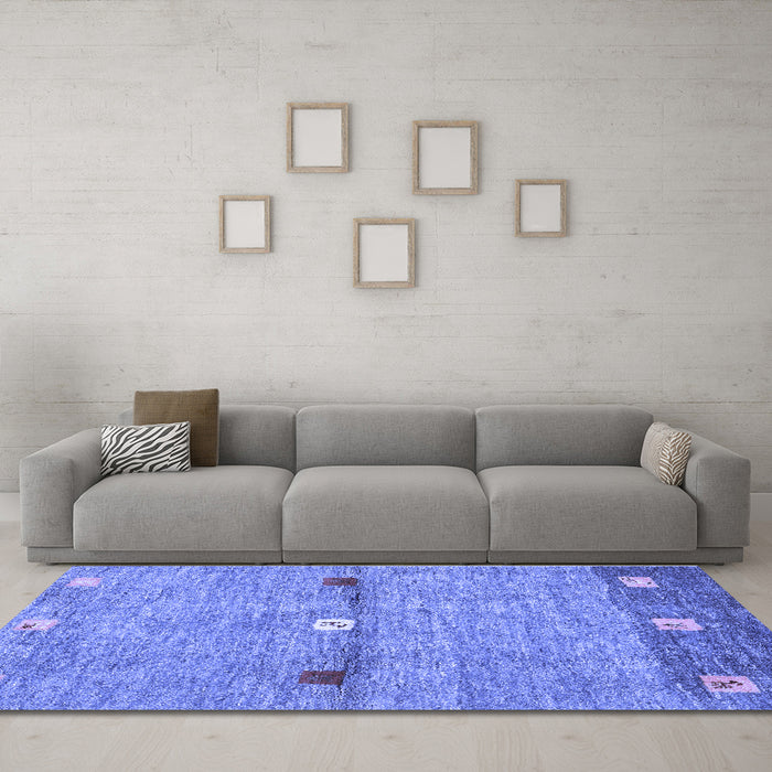 Machine Washable Abstract Blue Contemporary Rug in a Living Room, wshcon2847blu