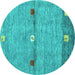 Round Abstract Turquoise Contemporary Rug, con2847turq