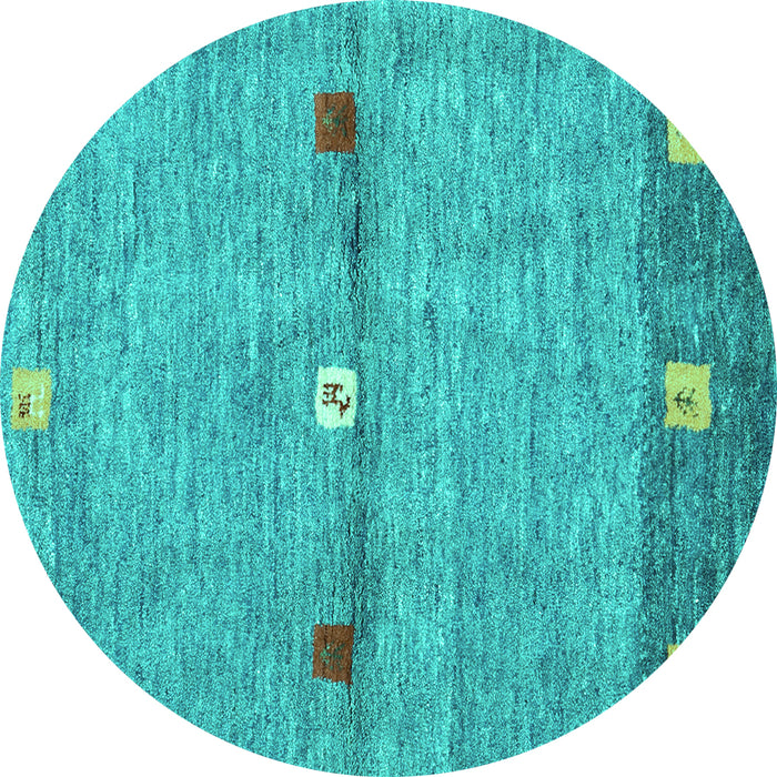 Round Machine Washable Abstract Turquoise Contemporary Area Rugs, wshcon2847turq