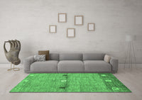 Machine Washable Abstract Emerald Green Contemporary Rug, wshcon2847emgrn