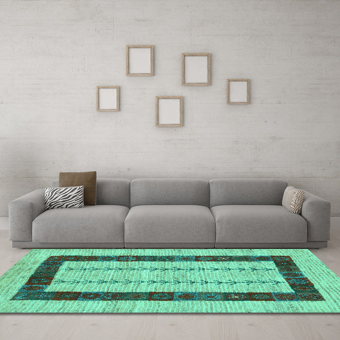 Machine Washable Solid Turquoise Modern Area Rugs in a Living Room,, wshcon2848turq