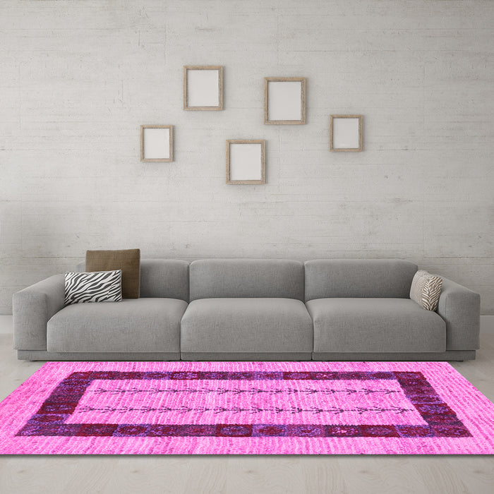 Machine Washable Solid Pink Modern Rug in a Living Room, wshcon2848pnk
