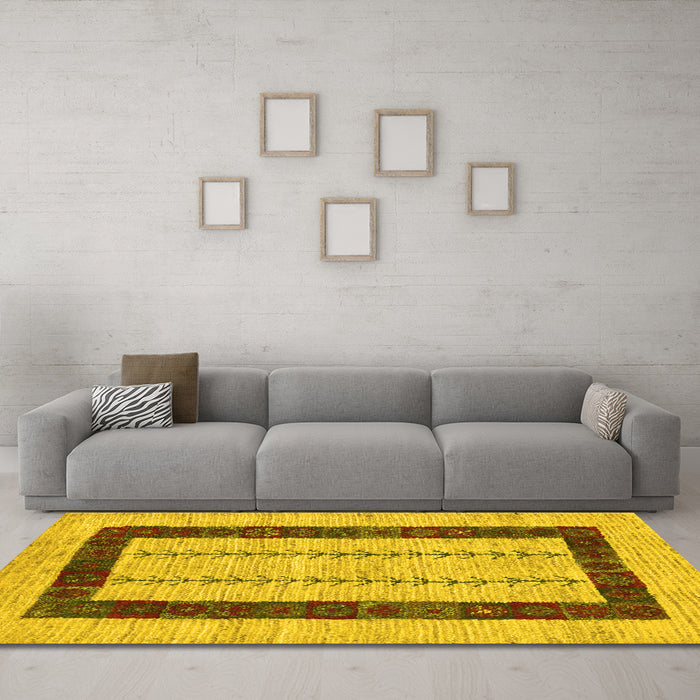Machine Washable Solid Yellow Modern Rug in a Living Room, wshcon2848yw