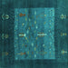 Square Machine Washable Abstract Turquoise Contemporary Area Rugs, wshcon2849turq