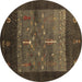 Round Abstract Brown Contemporary Rug, con2849brn