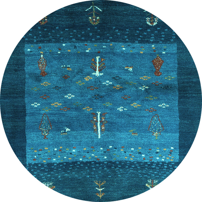 Round Abstract Light Blue Contemporary Rug, con2849lblu