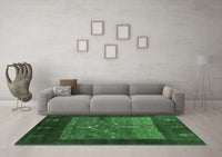 Machine Washable Abstract Emerald Green Contemporary Rug, wshcon2849emgrn