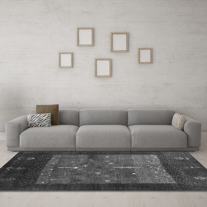 Machine Washable Abstract Gray Contemporary Rug in a Living Room,, wshcon2849gry