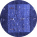 Round Abstract Blue Contemporary Rug, con2849blu