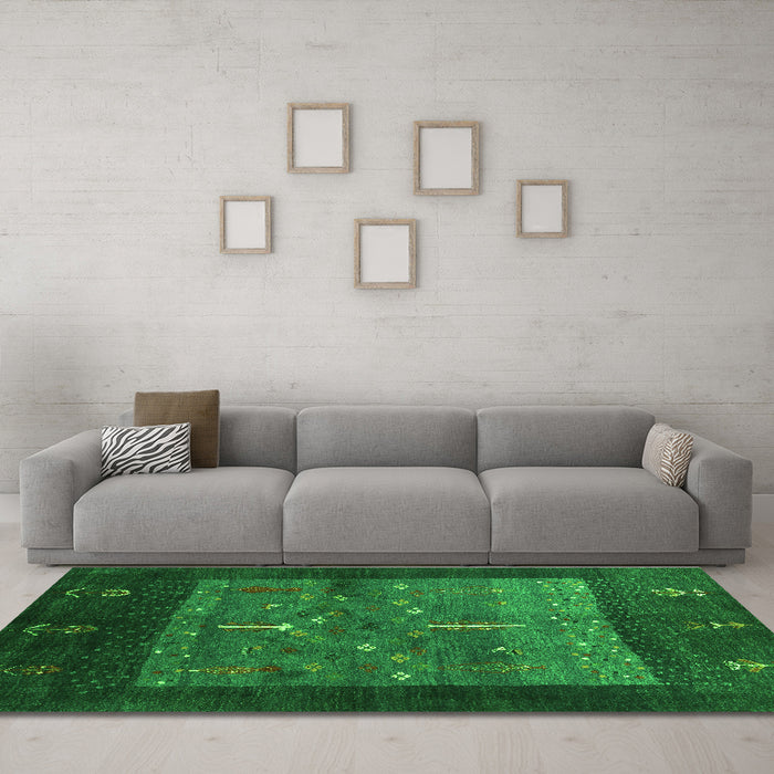 Machine Washable Abstract Green Contemporary Area Rugs in a Living Room,, wshcon2849grn