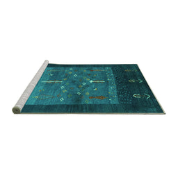 Sideview of Machine Washable Abstract Turquoise Contemporary Area Rugs, wshcon2849turq