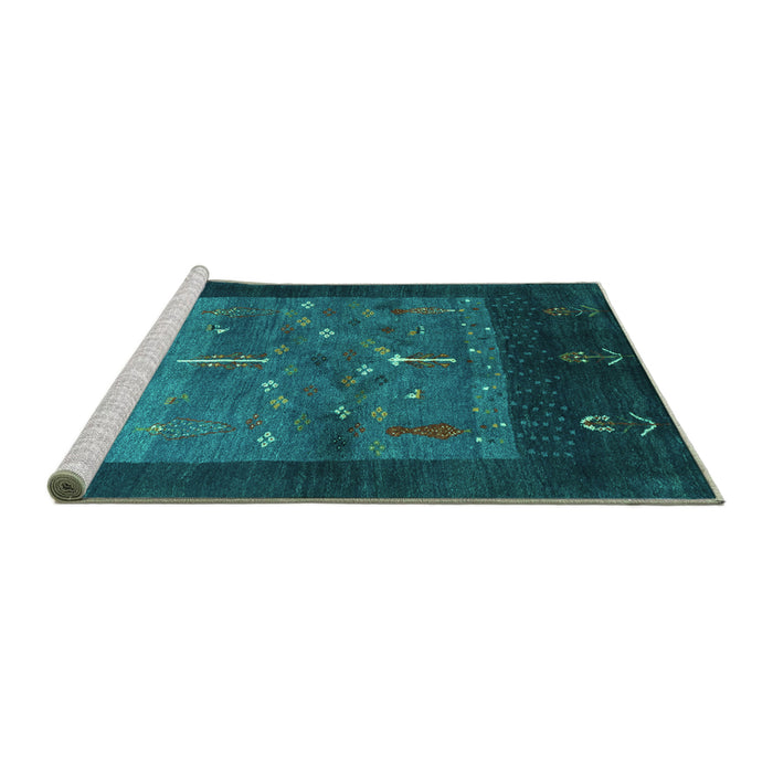 Sideview of Machine Washable Abstract Turquoise Contemporary Area Rugs, wshcon2849turq