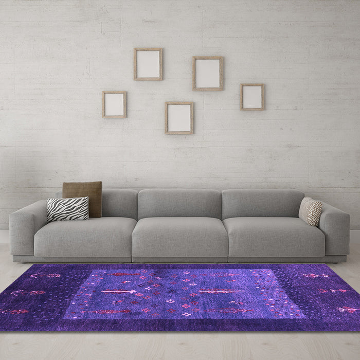 Machine Washable Abstract Purple Contemporary Area Rugs in a Living Room, wshcon2849pur