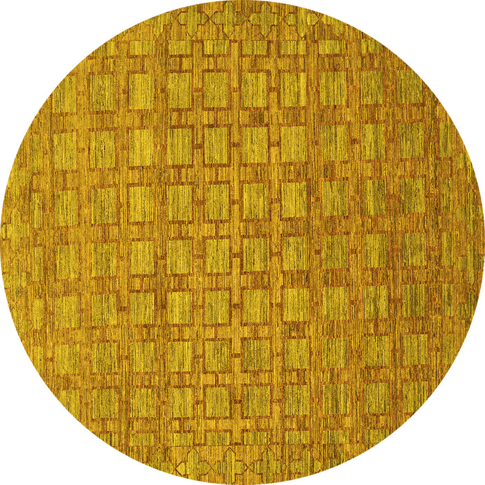 Round Machine Washable Abstract Yellow Contemporary Rug, wshcon284yw
