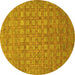 Round Machine Washable Abstract Yellow Contemporary Rug, wshcon284yw