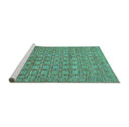 Sideview of Machine Washable Abstract Turquoise Contemporary Area Rugs, wshcon284turq
