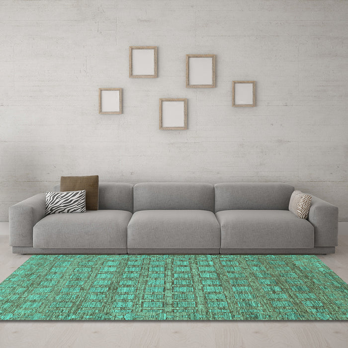 Machine Washable Abstract Turquoise Contemporary Area Rugs in a Living Room,, wshcon284turq