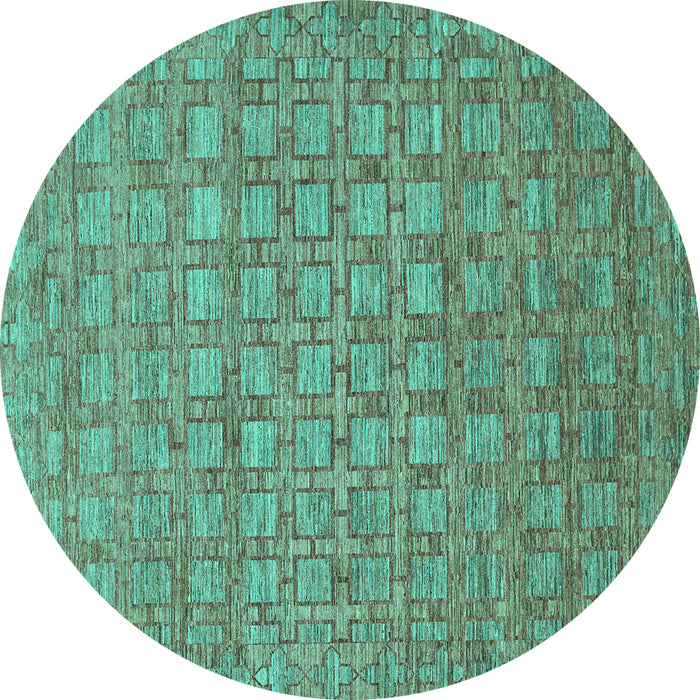 Round Machine Washable Abstract Turquoise Contemporary Area Rugs, wshcon284turq
