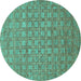 Round Machine Washable Abstract Turquoise Contemporary Area Rugs, wshcon284turq