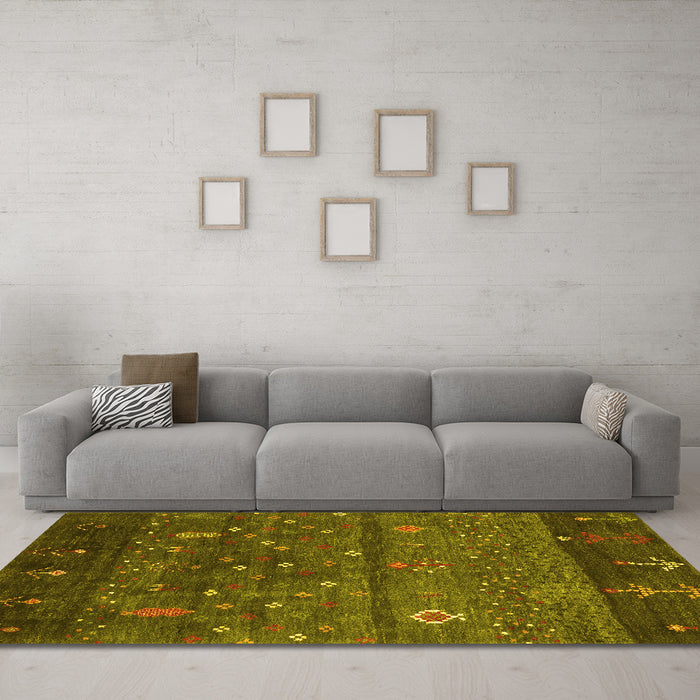 Machine Washable Abstract Yellow Contemporary Rug in a Living Room, wshcon2850yw